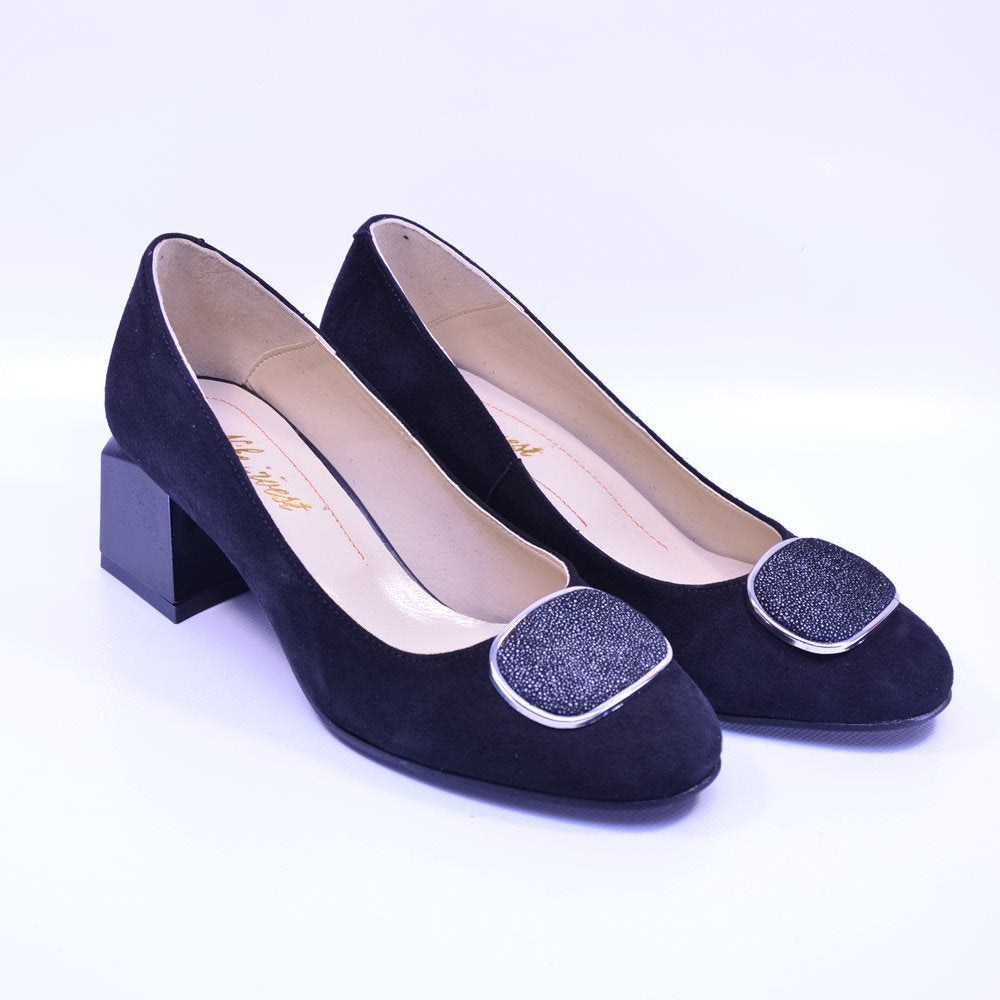 Pantofi cu toc gros 707 negri velur