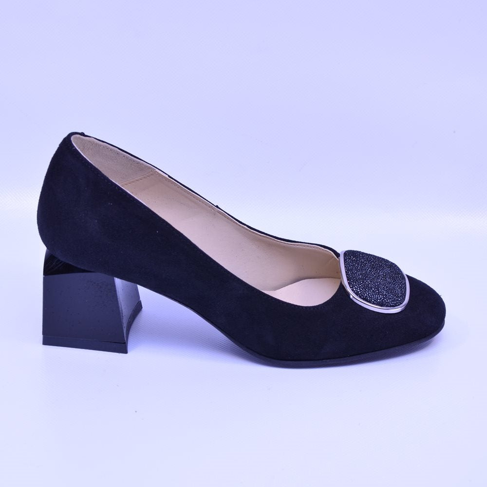 Pantofi cu toc gros 707 negri velur