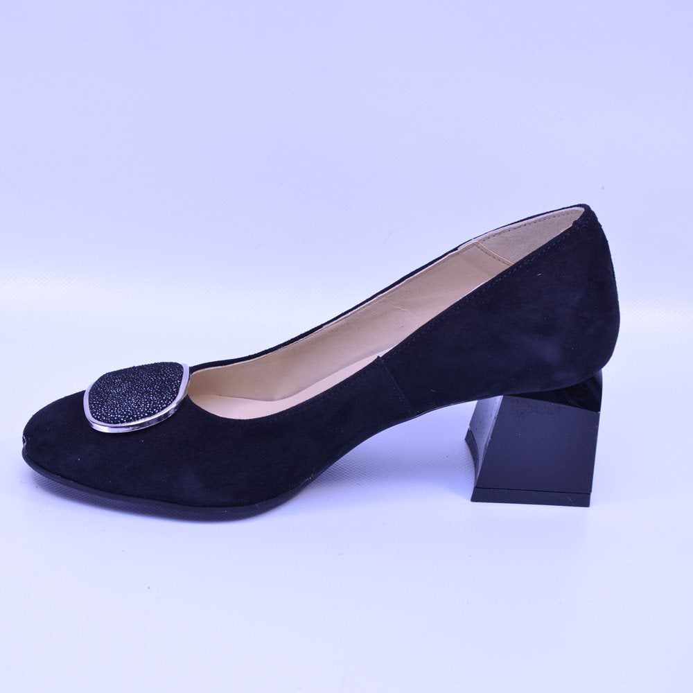 Pantofi cu toc gros 707 negri velur