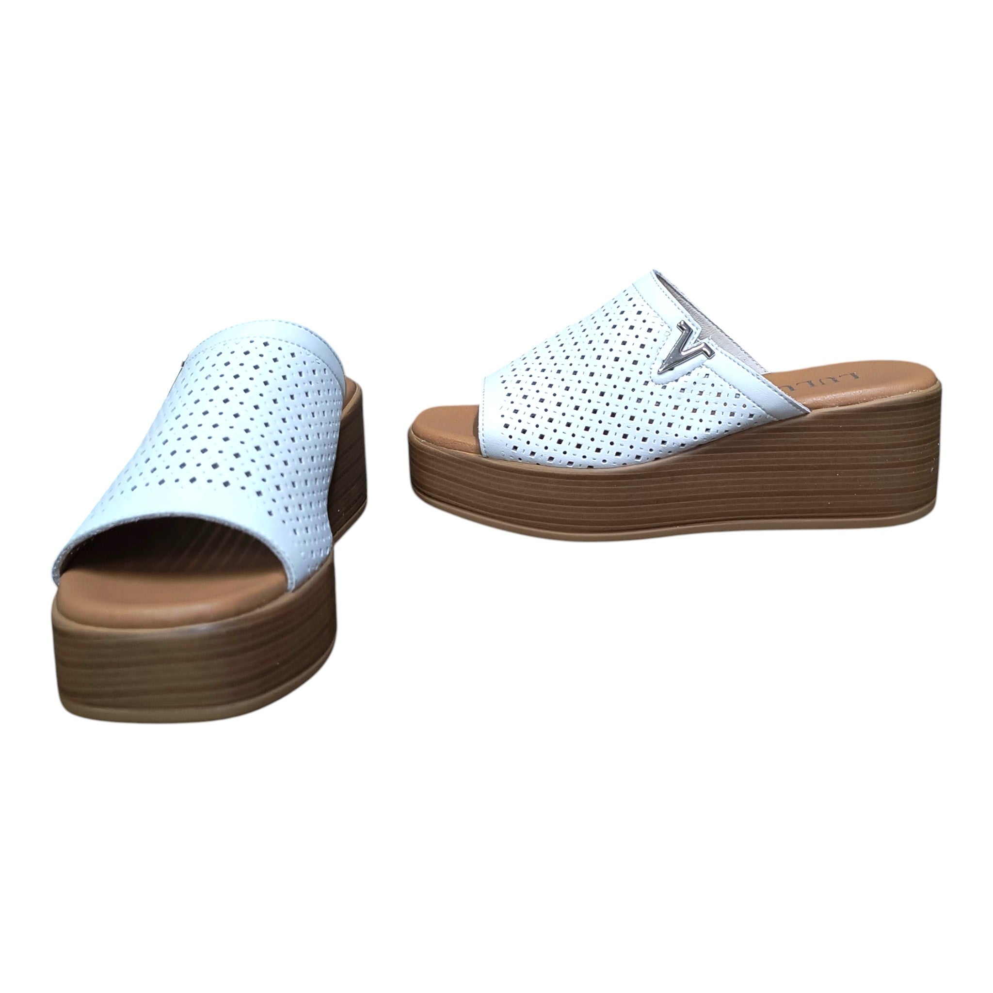 Saboti YZ-08 albi din piele naturală perforată