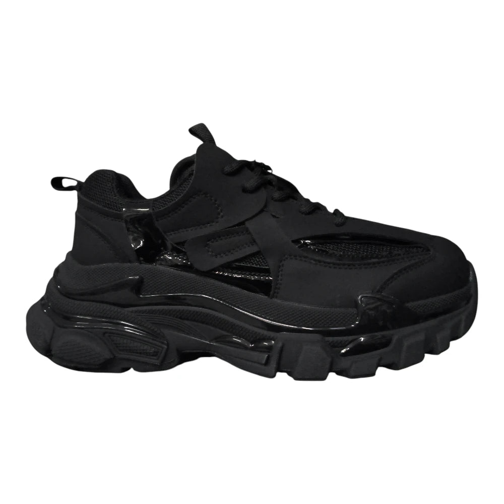 Sneakers 123 negri cu detalii lucioase