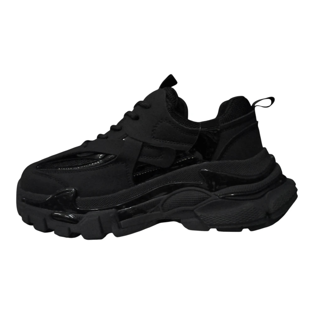 Sneakers 123 negri cu detalii lucioase