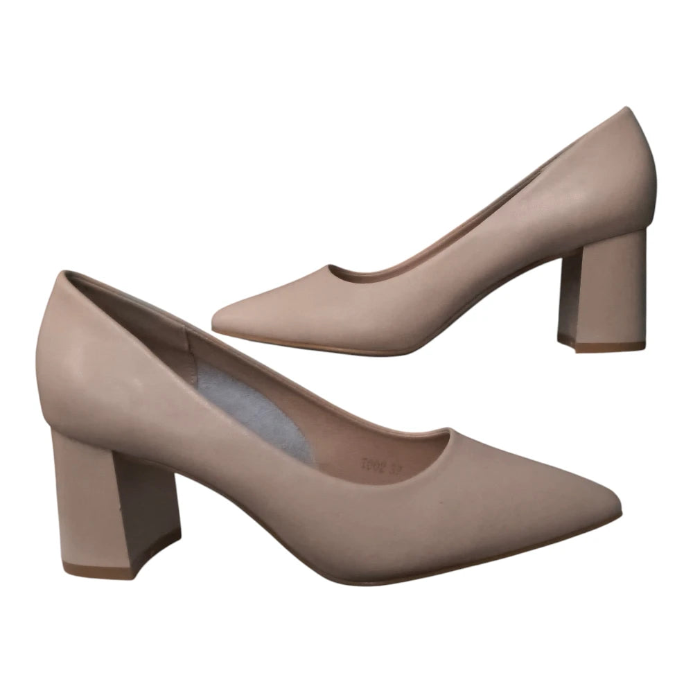 Pantofi eleganți T002 bej cu toc gros