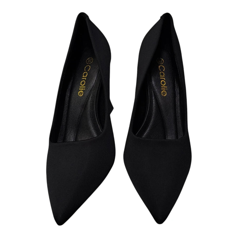Pantofi 031 negri din material textil cu toc înalt și vârf ascuțit