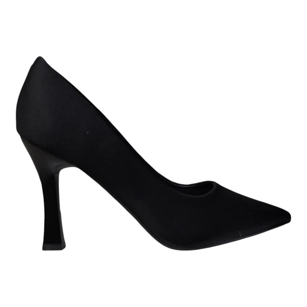 Pantofi 031 negri din material textil cu toc înalt și vârf ascuțit