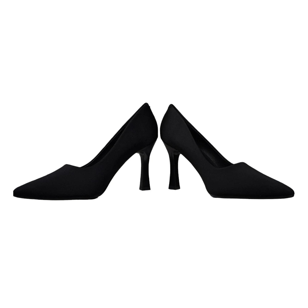 Pantofi 031 negri din material textil cu toc înalt și vârf ascuțit