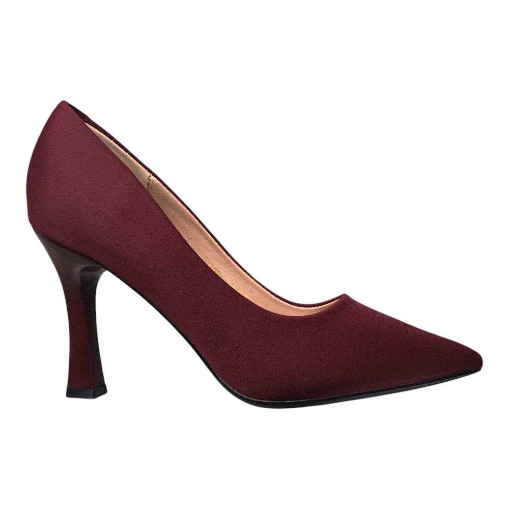 Pantofi 031 bordo din material textil cu toc înalt și vârf ascuțit