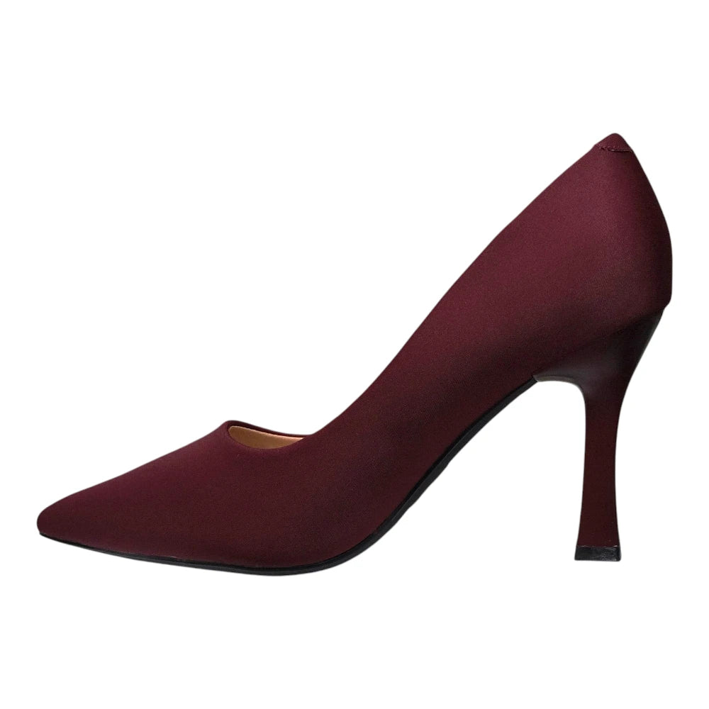 Pantofi 031 bordo din material textil cu toc înalt și vârf ascuțit