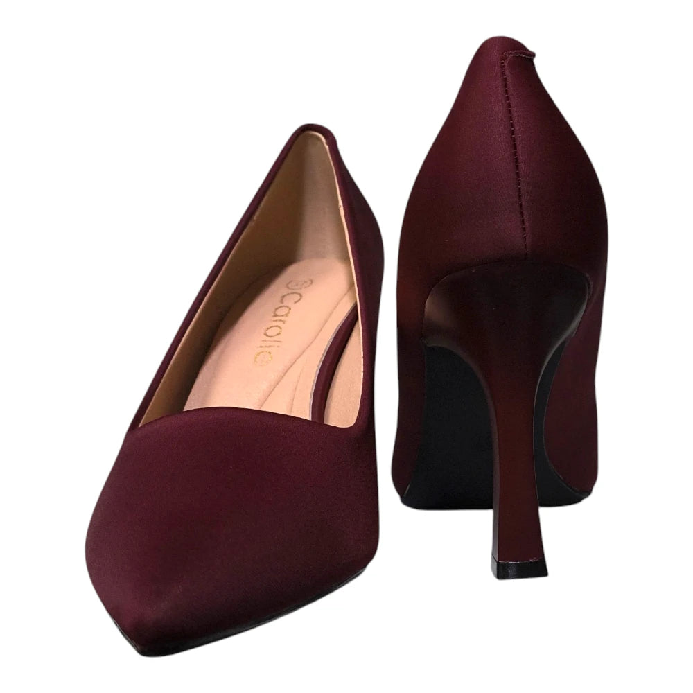 Pantofi 031 bordo din material textil cu toc înalt și vârf ascuțit