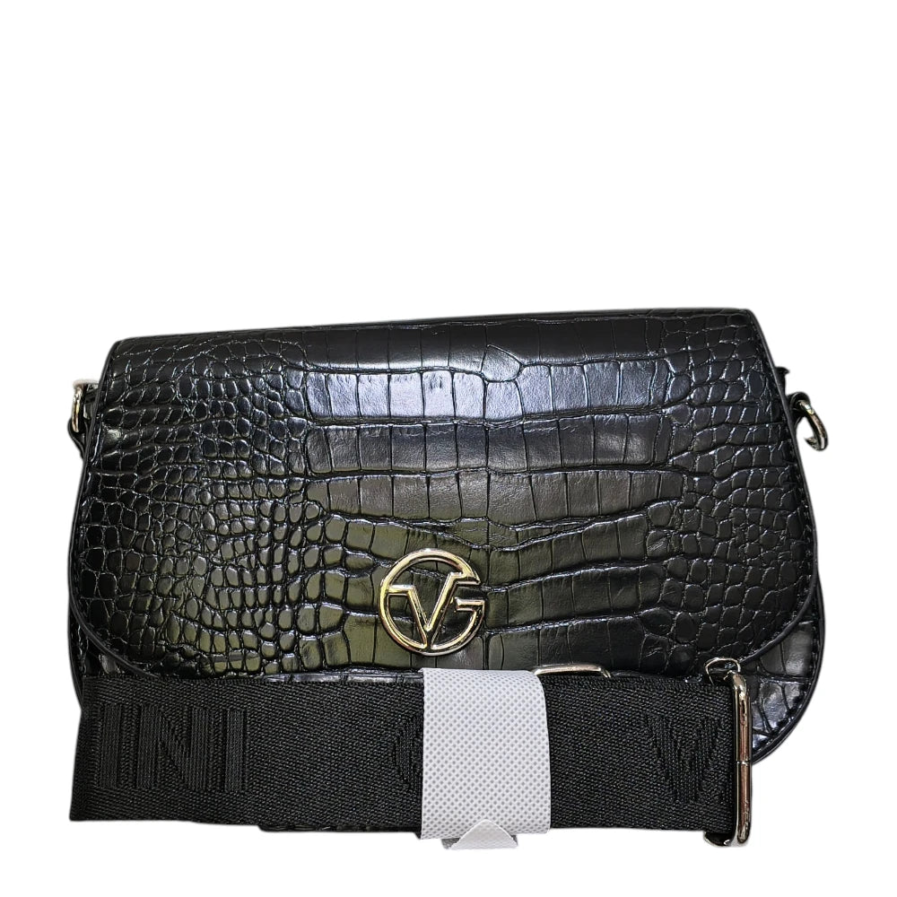 Poșetă 8160 neagră cu aspect croco