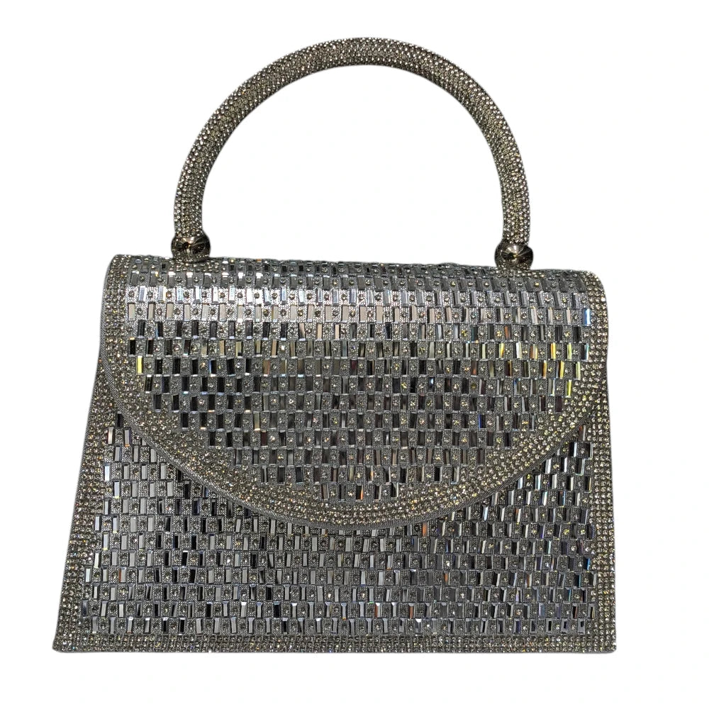 Poșetă elegantă argintie cu ștrasuri 660