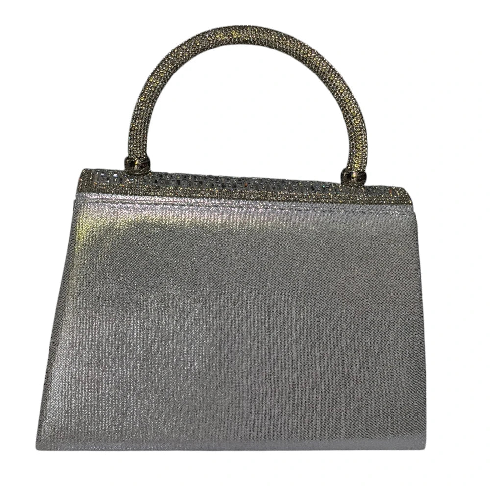 Poșetă elegantă argintie cu ștrasuri 660