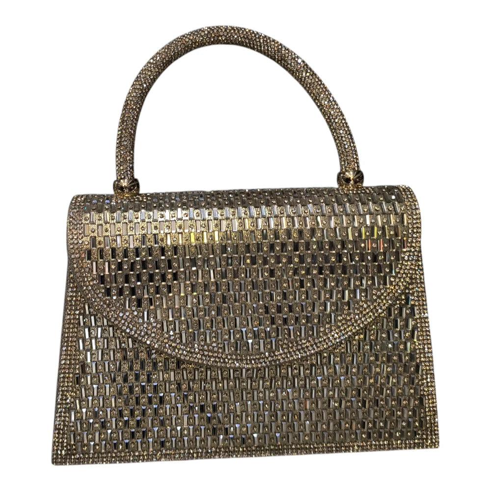 Poșetă elegantă aurie cu ștrasuri 660
