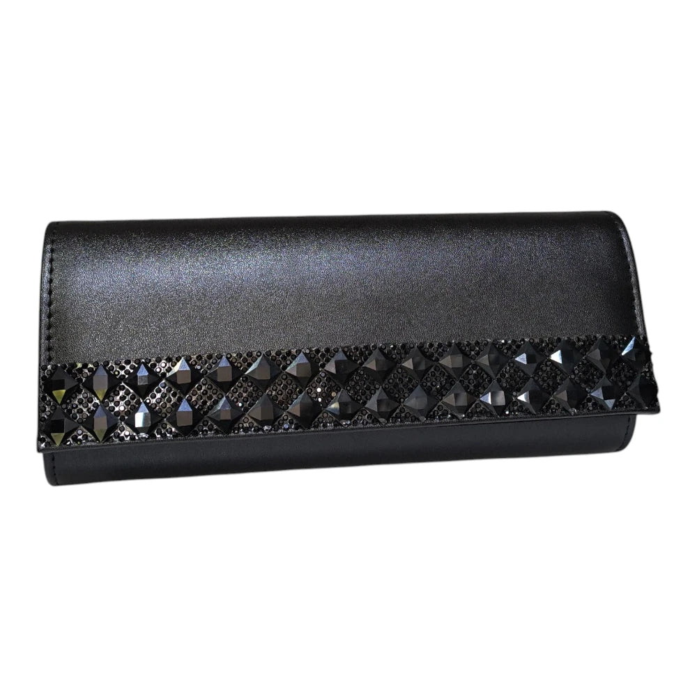 Geantă plic 671 elegantă neagră cu pietre decorative