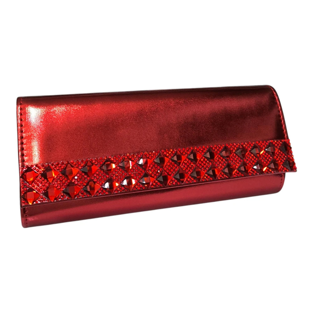 Geantă plic 671 elegantă roșie cu pietre decorative