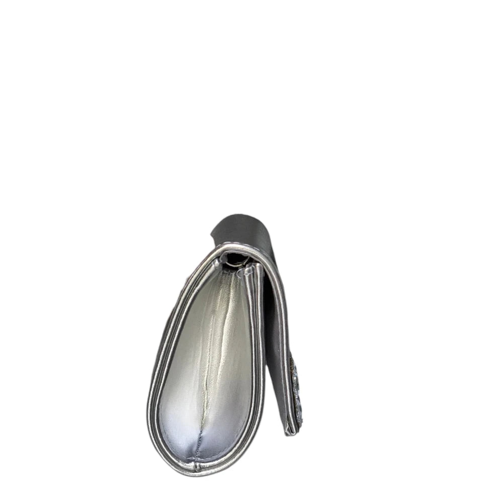Geantă plic 671 elegantă argintie cu pietre decorative