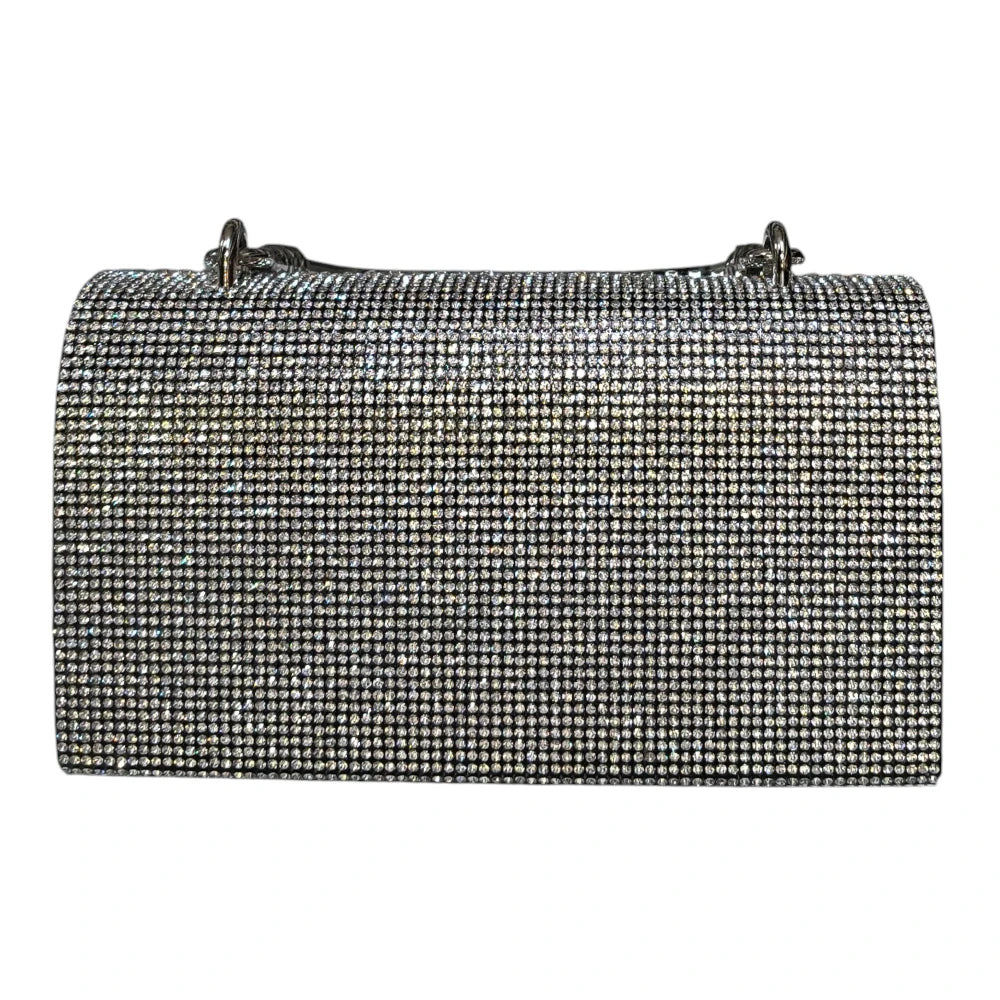 Geantă elegantă 719 argintie cu strasuri și pietre decorative