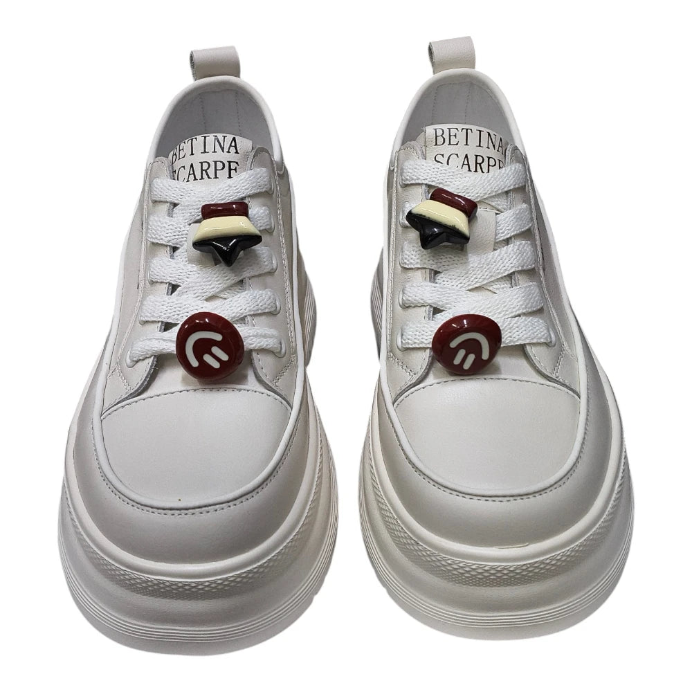 Sneakers albi din piele naturală cu platformă înaltă 25167
