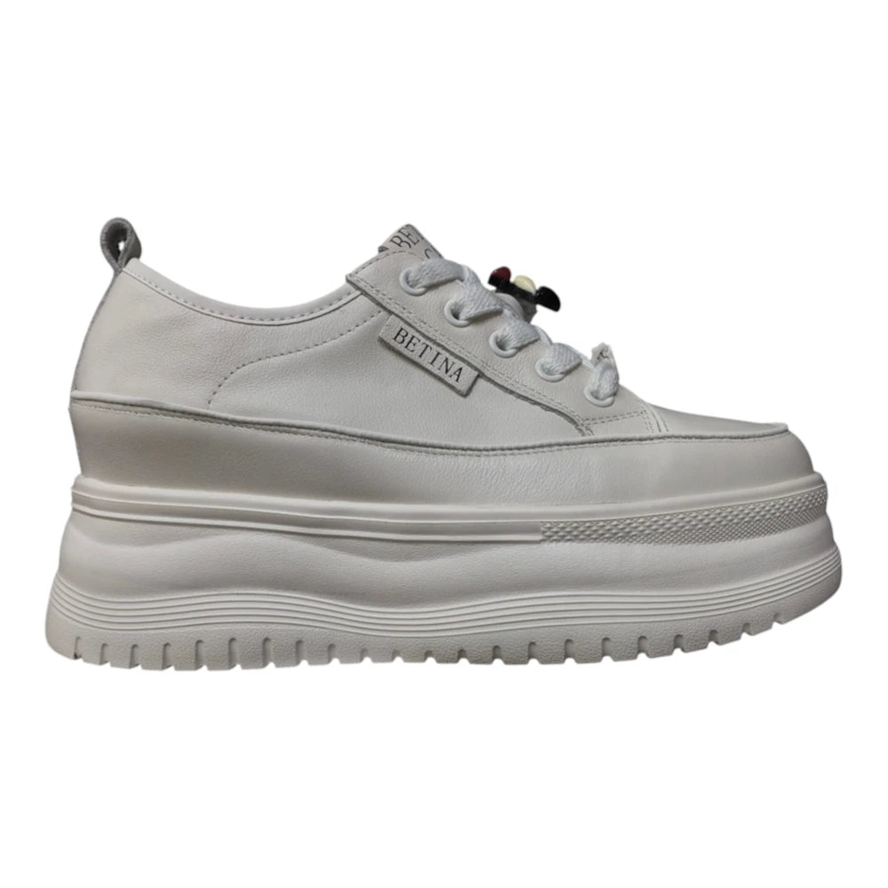 Sneakers albi din piele naturală cu platformă înaltă 25167
