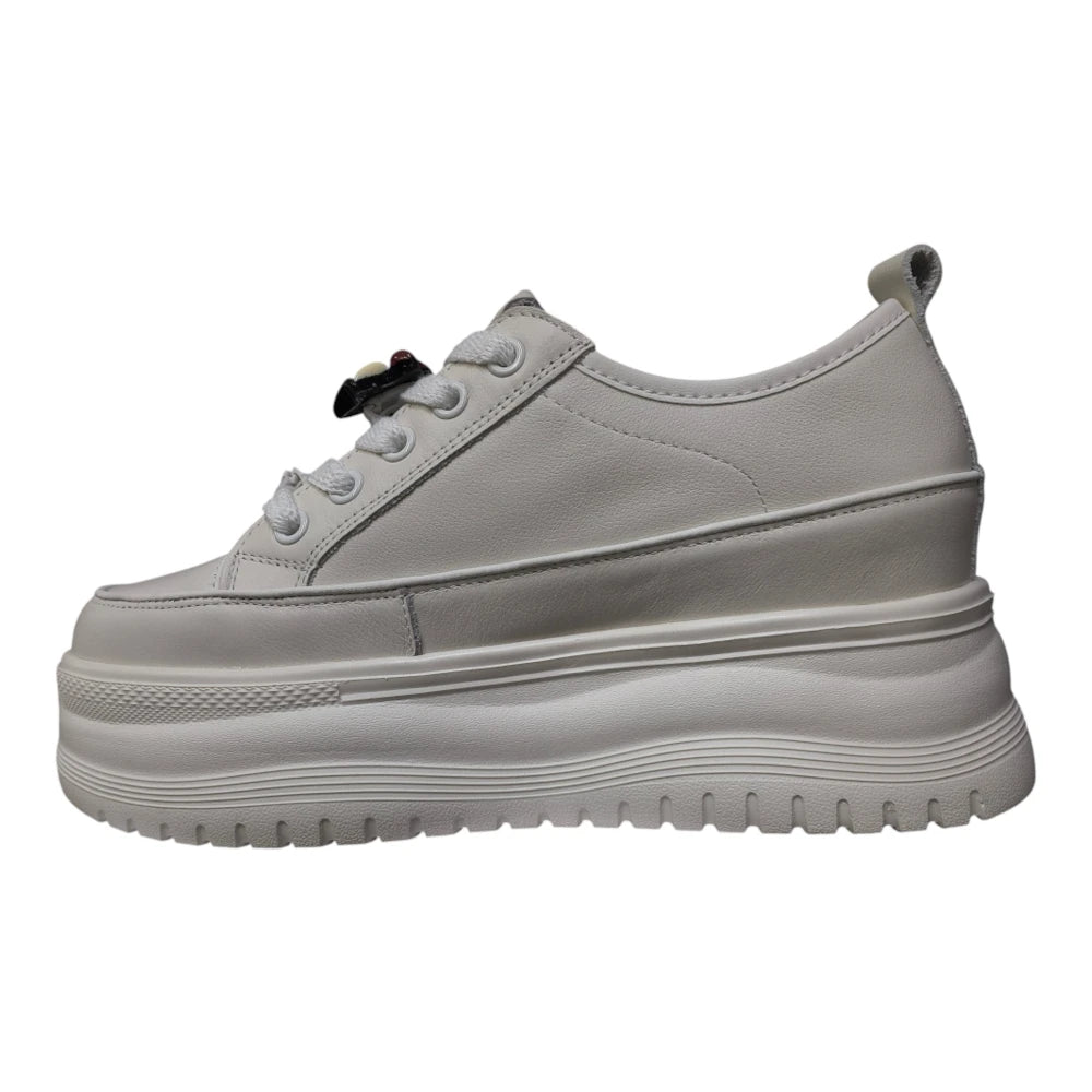 Sneakers albi din piele naturală cu platformă înaltă 25167