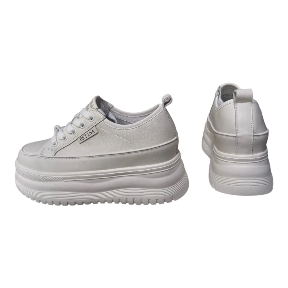Sneakers albi din piele naturală cu platformă înaltă 25167