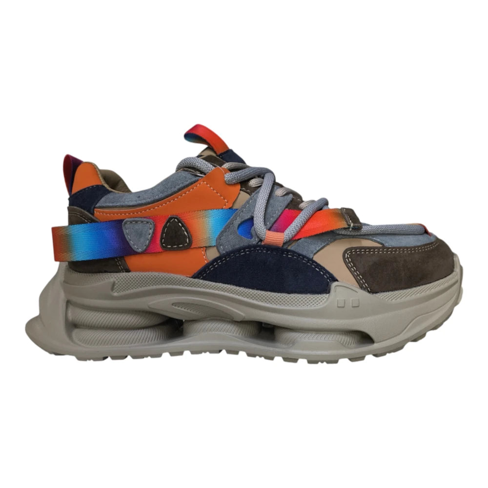 Pantofi sport damă multicolori cu accente portocalii și bleumarin 2605