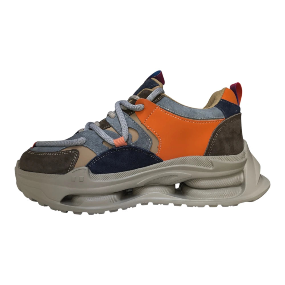 Pantofi sport damă multicolori cu accente portocalii și bleumarin 2605