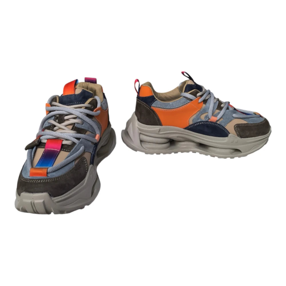Pantofi sport damă multicolori cu accente portocalii și bleumarin 2605