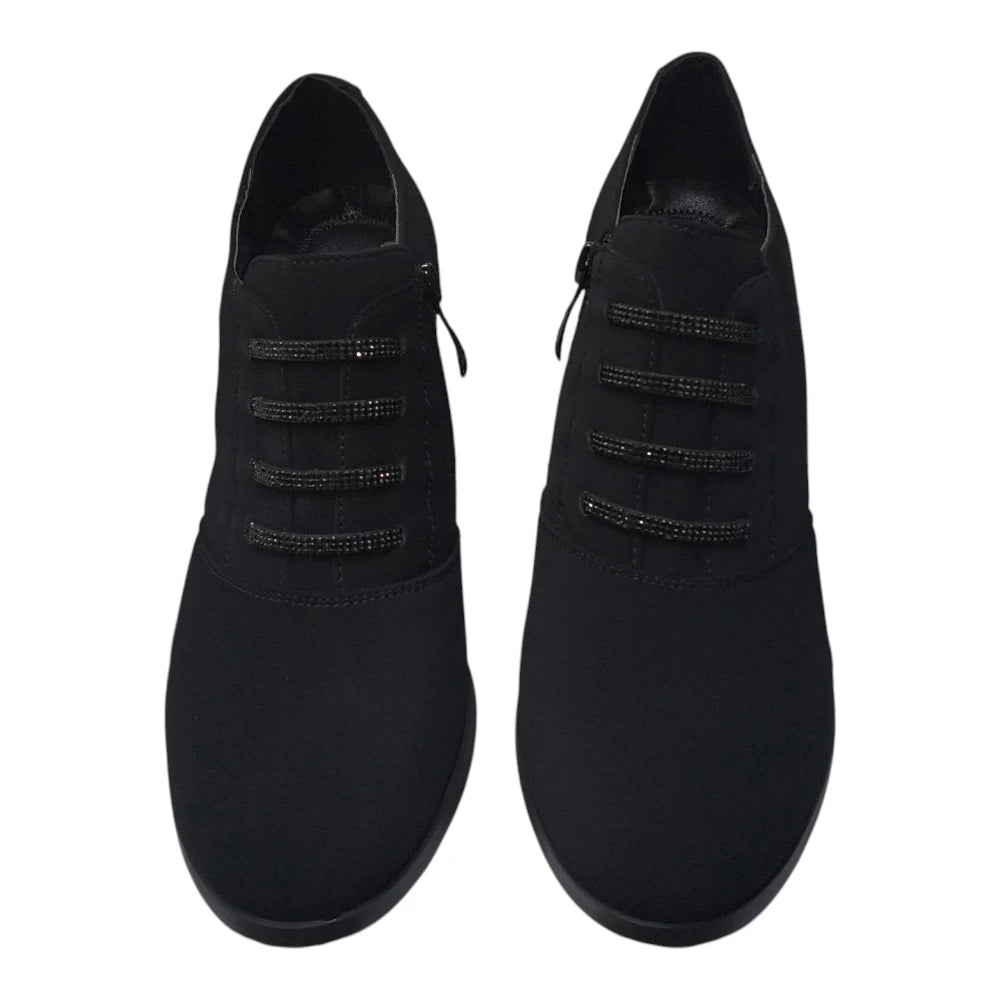 Pantofi damă negri cu șireturi decorative și  toc gros PL-507