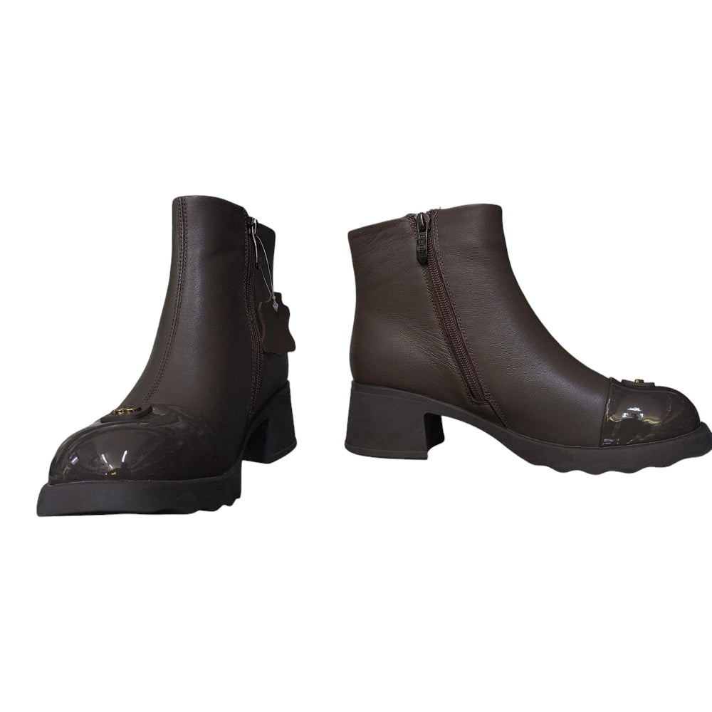 Botine damă 53218 din piele naturală elastică cu toc gros