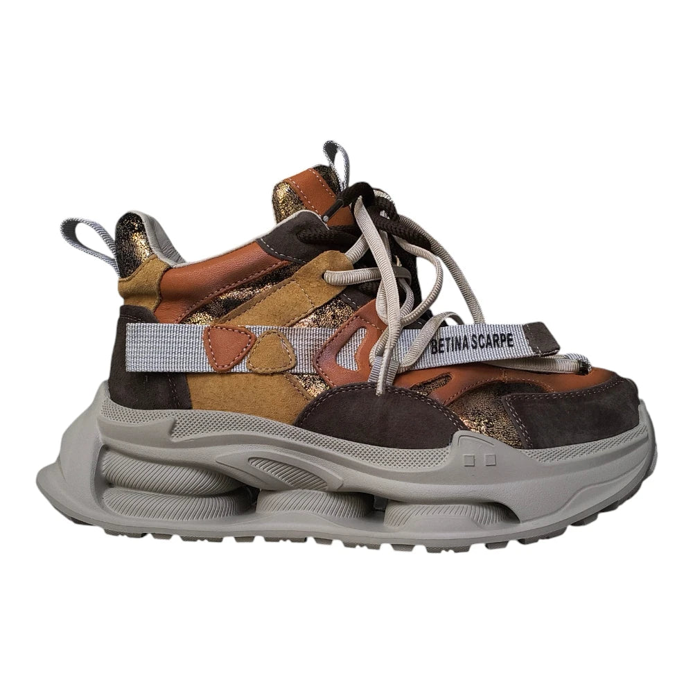 Sneakers 36889 multicolori cu piele naturală și talpă înaltă
