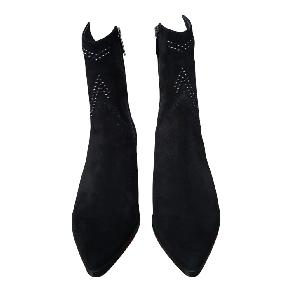 Botine damă 2505 negre cu toc gros și vârf ascuțit