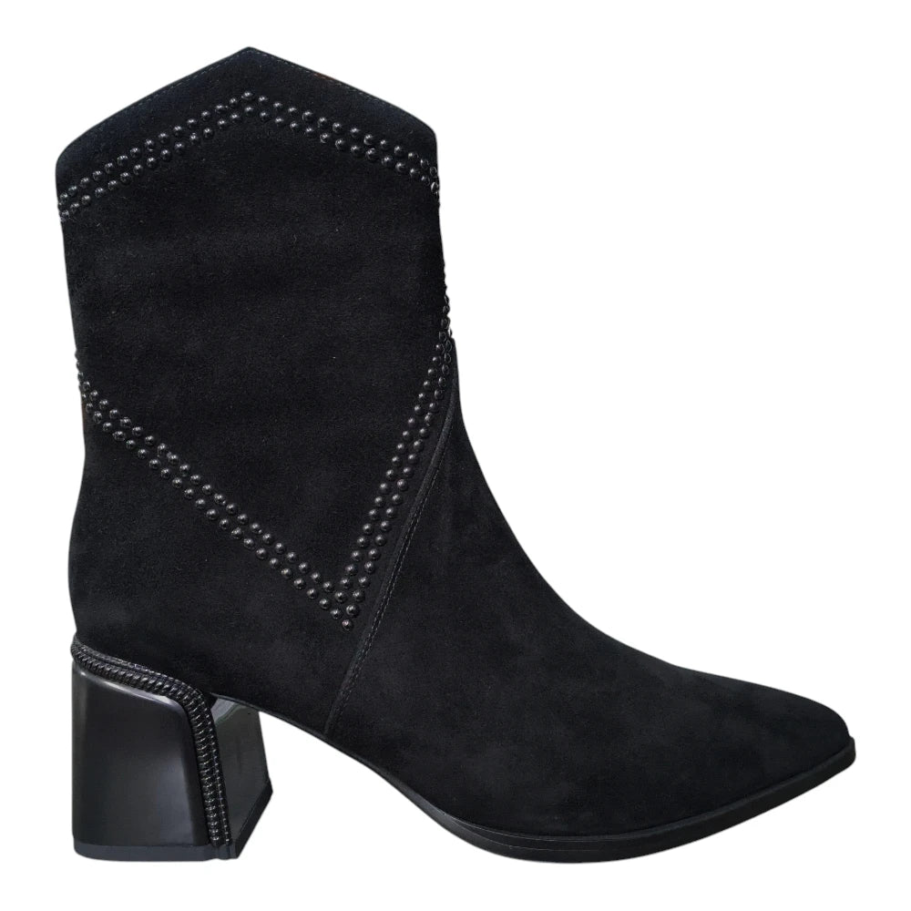 Botine damă 2505 negre cu toc gros și vârf ascuțit