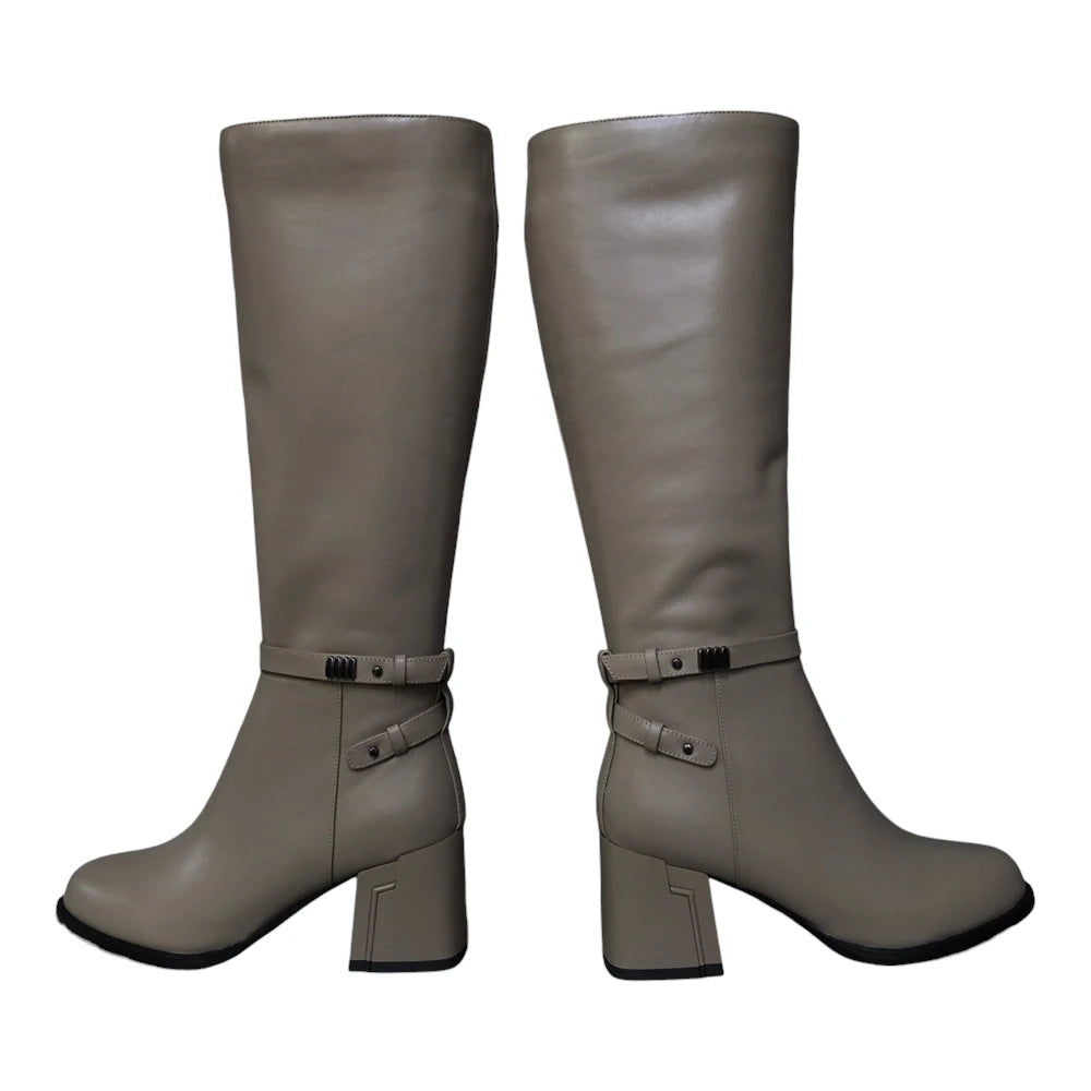 Cizme damă M207 kaki cu toc lat