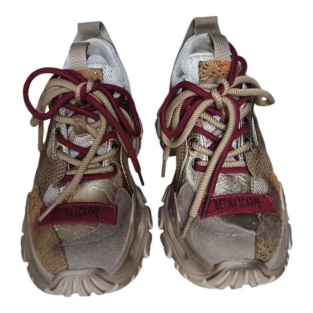 Sneakerși multicolori Y2928 din piele naturală și material textil