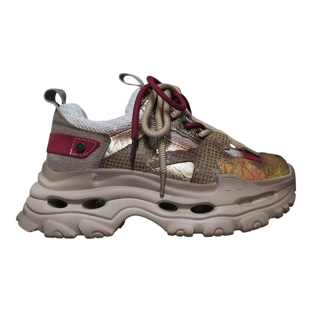 Sneakerși multicolori Y2928 din piele naturală și material textil