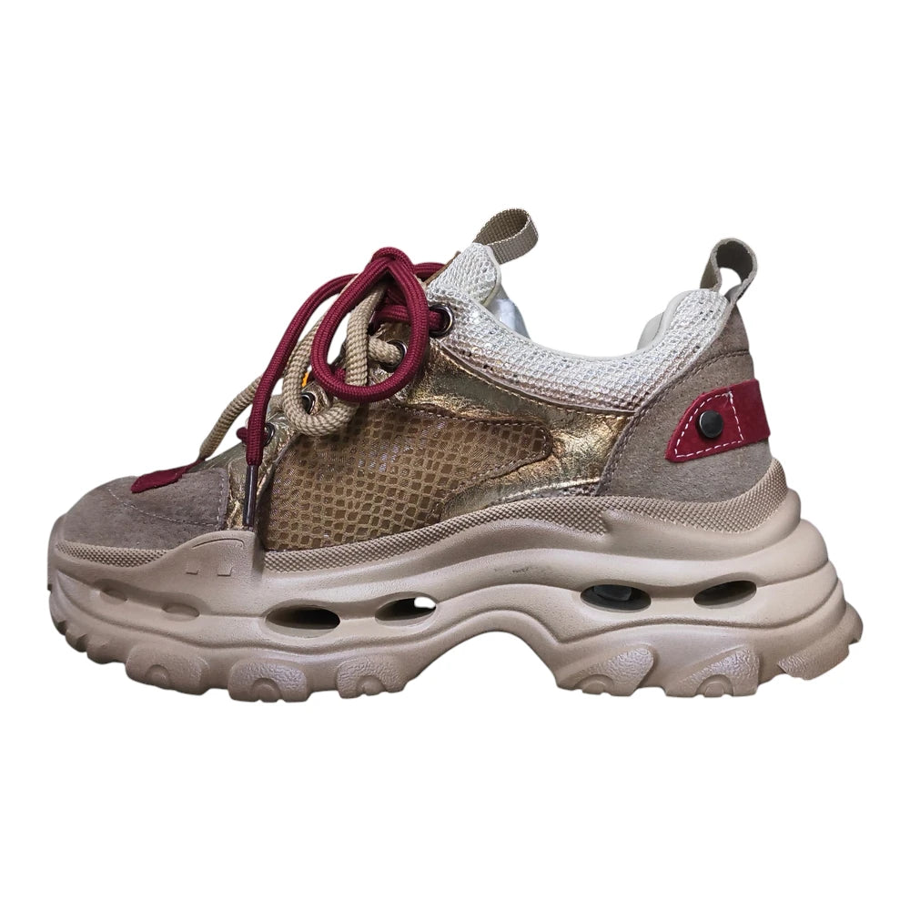 Sneakerși multicolori Y2928 din piele naturală și material textil