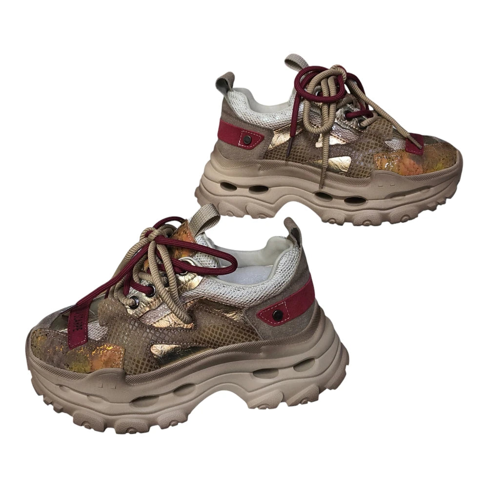 Sneakerși multicolori Y2928 din piele naturală și material textil