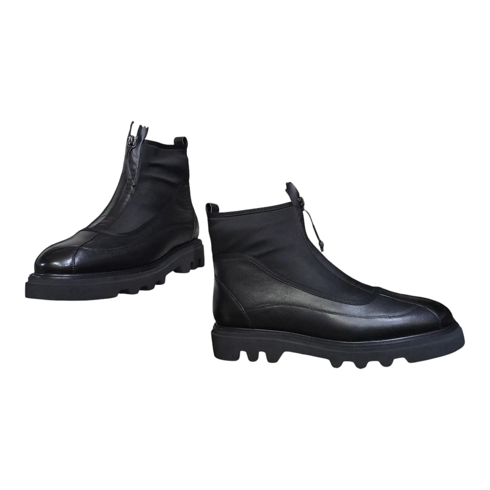 Ghete bărbați Z102302 negre din piele naturală și material textil