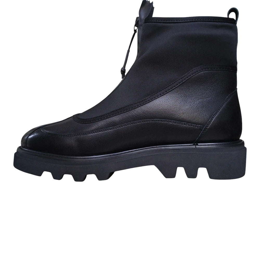 Ghete bărbați Z102302 negre din piele naturală și material textil