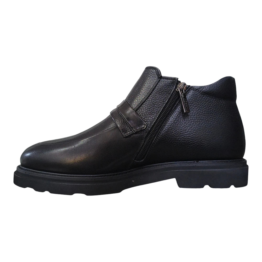 Ghete bărbați F87615 negre din piele naturală cu fermoar lateral