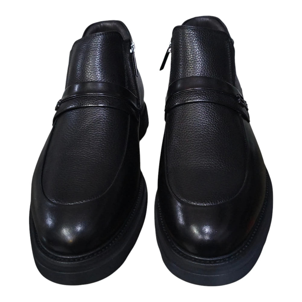 Ghete bărbați F87615 negre din piele naturală cu fermoar lateral