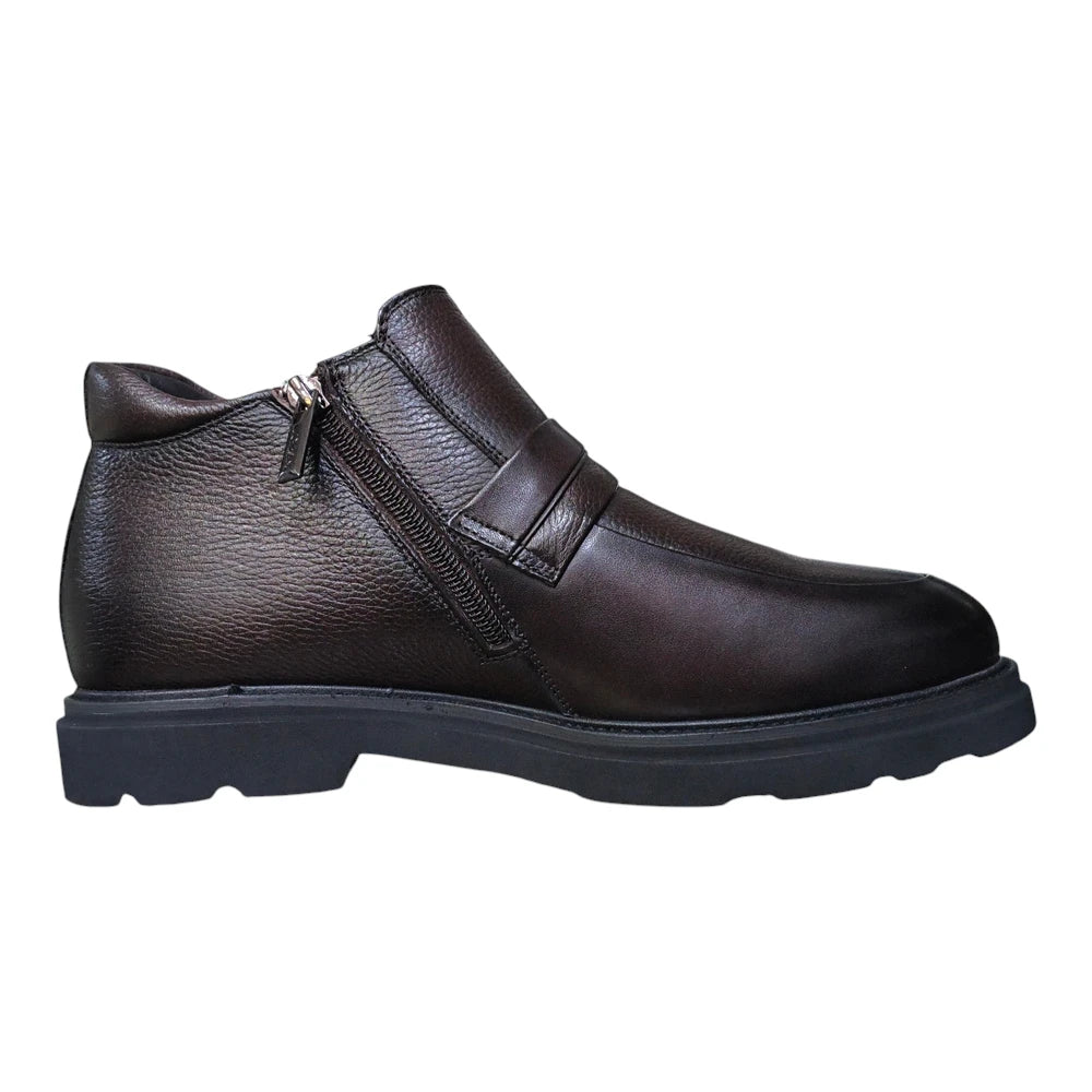 Ghete bărbați F87615 maro din piele naturală cu fermoar lateral
