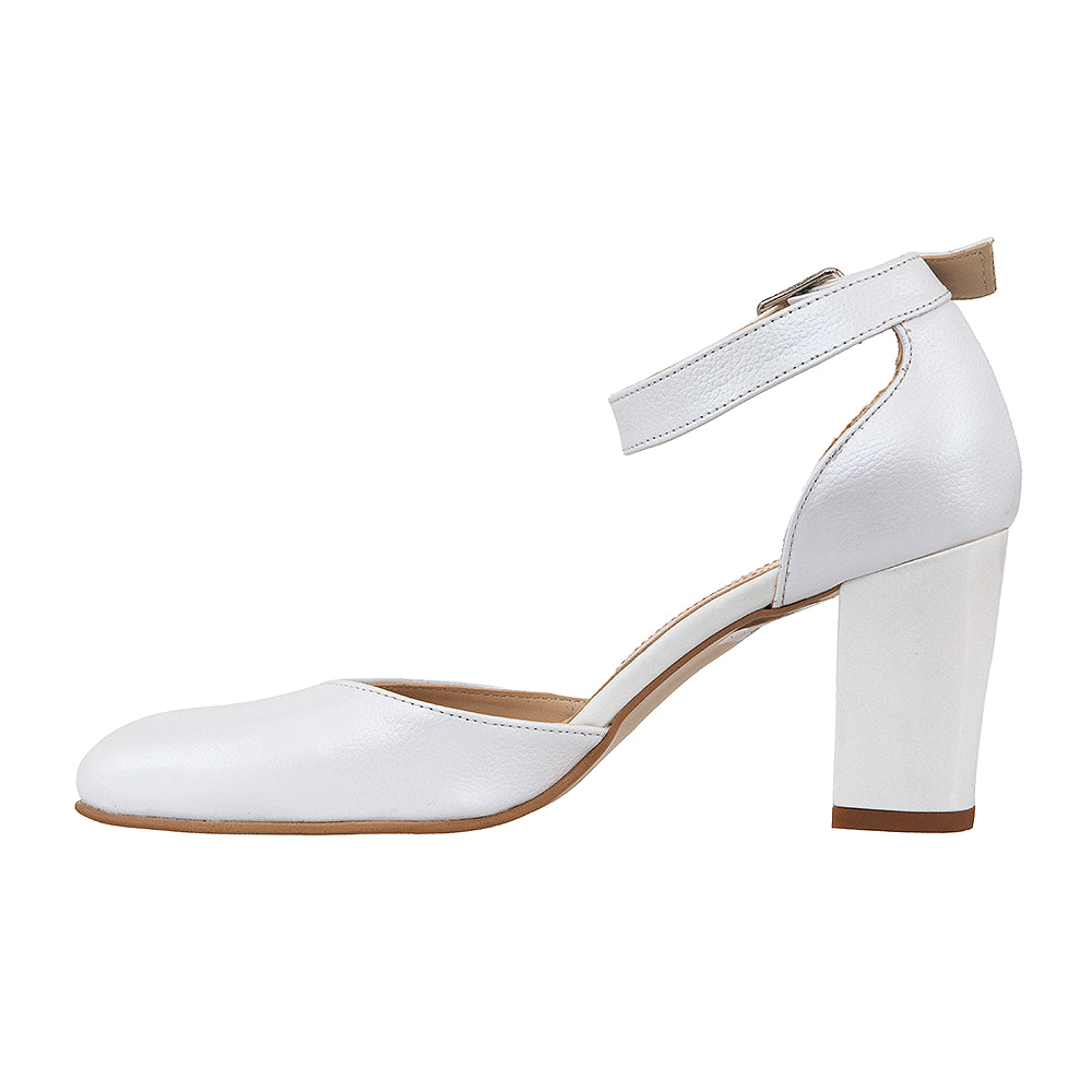 Pantofi dama 364 albi cu bareta