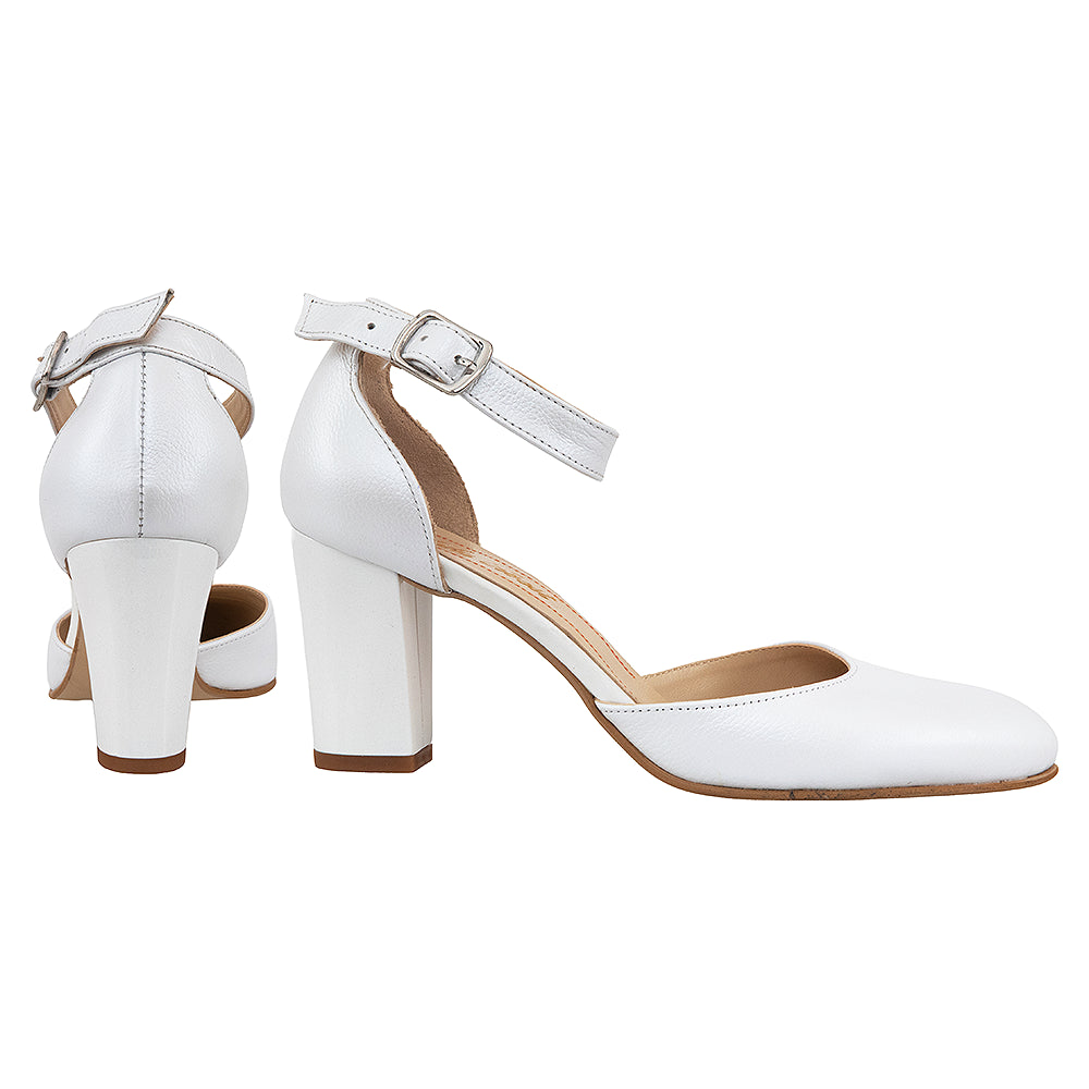 Pantofi dama 364 albi cu bareta