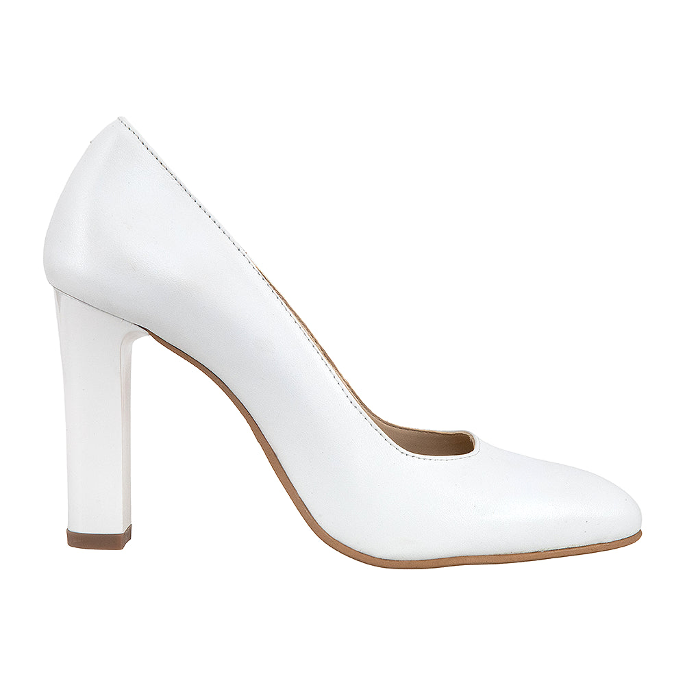 Pantofi cu toc gros 868 albi