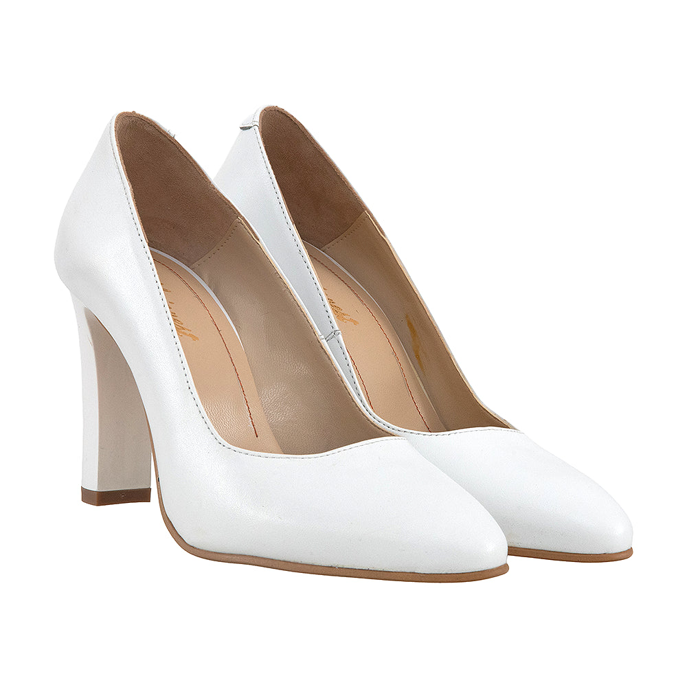 Pantofi cu toc gros 868 albi