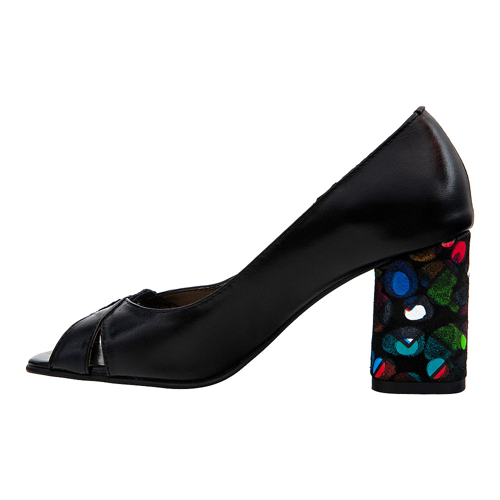 Pantofi eleganti cu varf decupat 521 negru multicolor