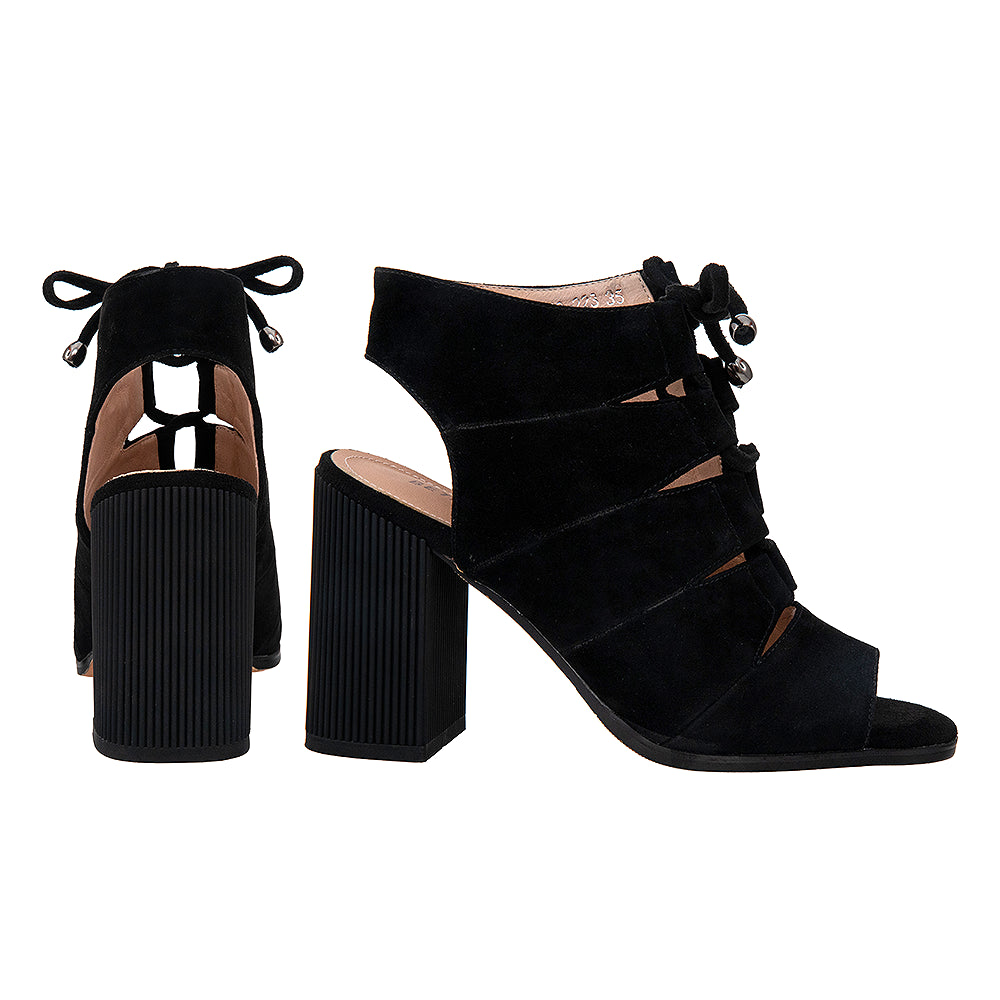Sandale cu toc gros P110 negre