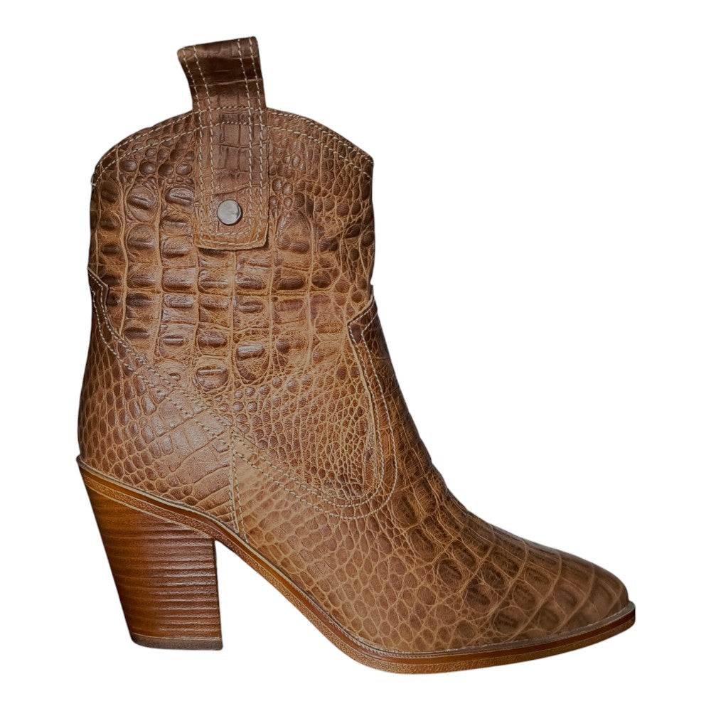 Botine din piele naturală croco 4113 maro